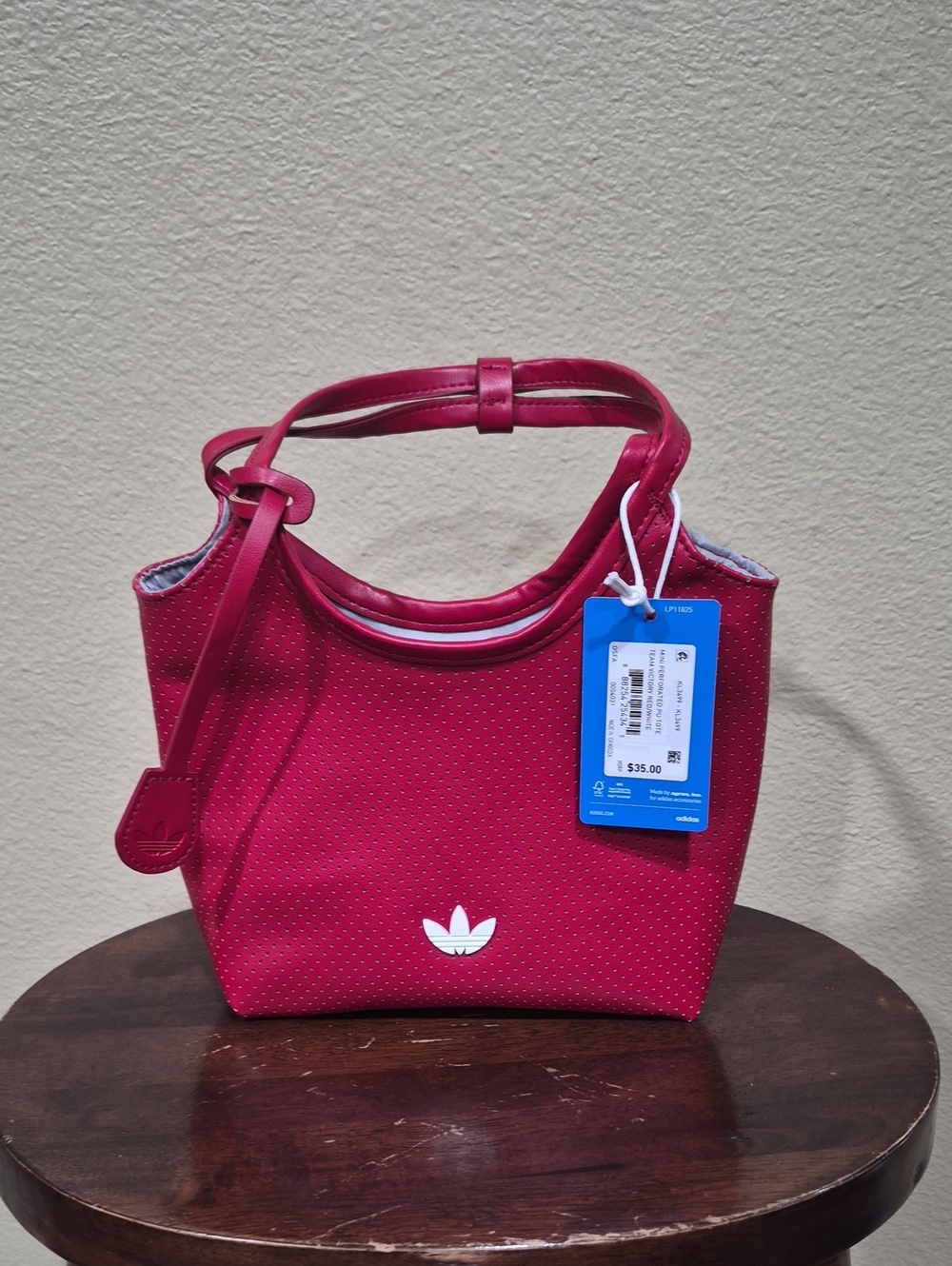 Adidas Mini Perforated Pu Tote, Red/White